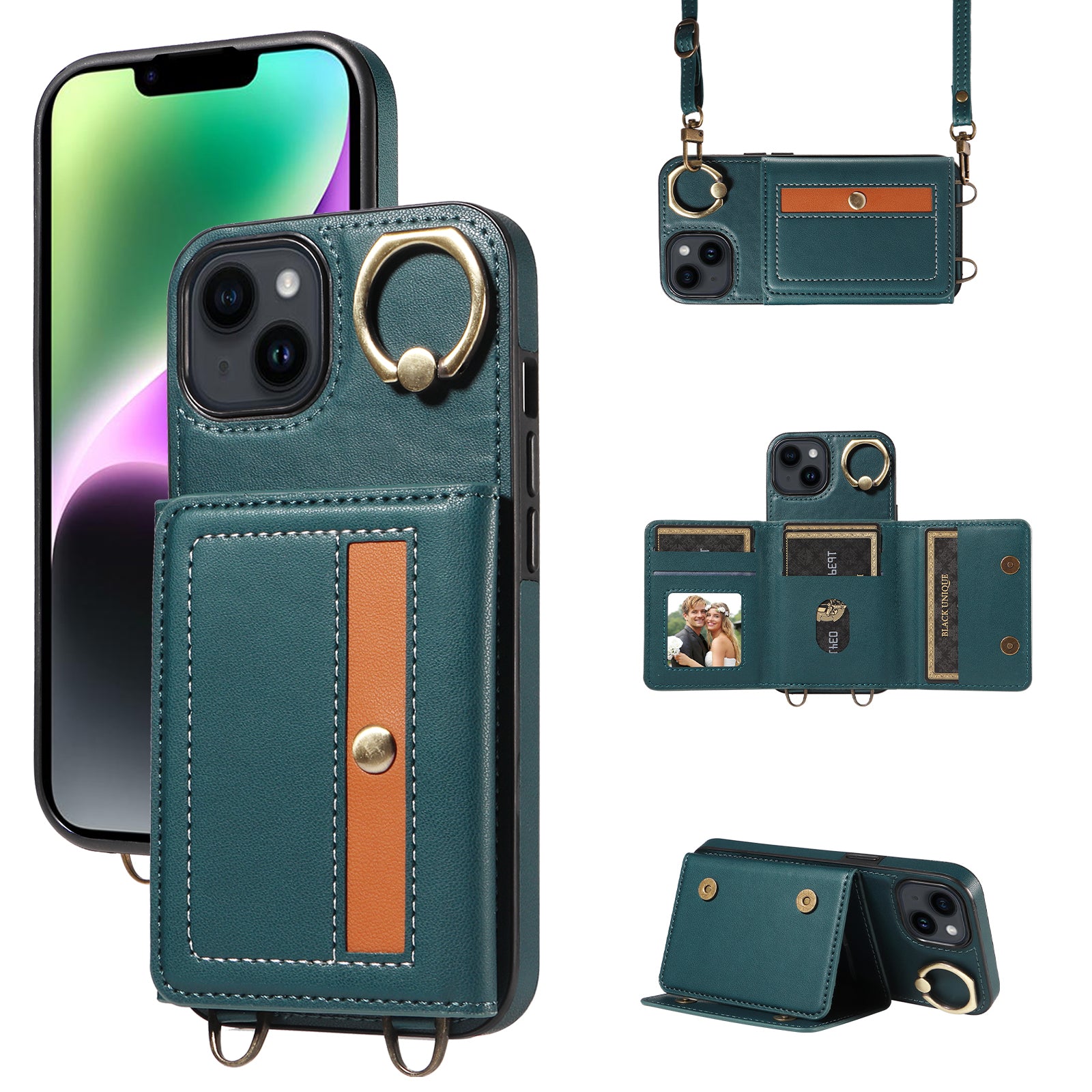 007 For iPhone 14 Case Ring Kickstand PU Leather+TPU Shockproof Phone Cover 007 For iPhone 14 Case Ring Kickstand PU Leather+TPU Shockproof Phone Cover